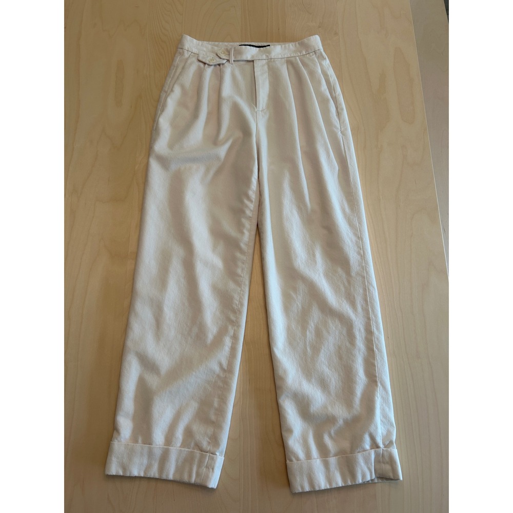 Lauren Ralph Lauren Women Size 2 Cream Wool Pleated Cuffed Straight Leg Trousers